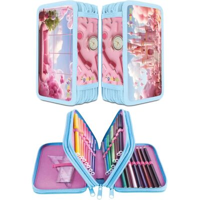 Étui scolaire GIMBOO rose avec accessoires - Étui avec 3 compartiments Étui scolaire GIMBOO rose avec accessoires - Étui avec 3 compartiments