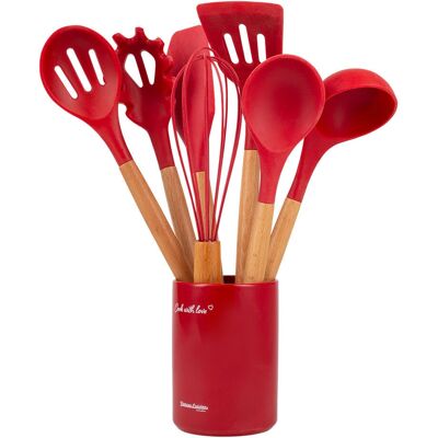 Zestaw 7 narzędzi kuchennych Vintage Cuisine - Czerwony - Przybory kuchenne z ceramicznym pojemnikiem Zestaw 7 narzędzi kuchennych Vintage Cuisine - Czerwony - Przybory kuchenne z ceramicznym pojemnikiem
