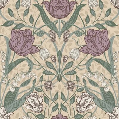 Tulp behang Galerie Beige Groen Roze - Behang Tulp behang Galerie Beige Groen Roze - Behang
