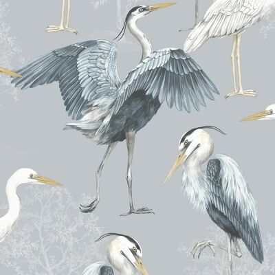 The Design Library Heron Birds Wallpaper Blue Grey White Natural - Wallpaper The Design Library Heron Birds Wallpaper Blue Grey White Natural - Wallpaper