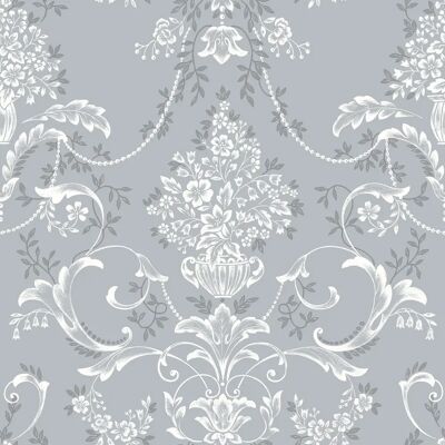 Rasch Slate Blue Floral Damask Wallpaper - Wallpaper Rasch Slate Blue Floral Damask Wallpaper - Wallpaper
