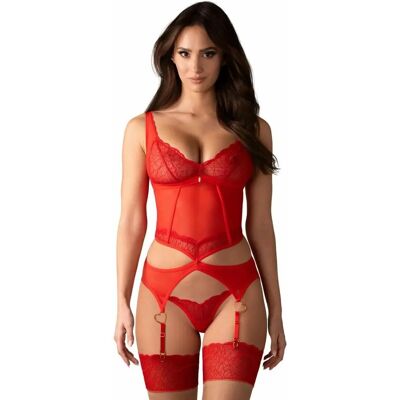 Ensemble de Lingerie Rouge Obsessive - Sensuel, Réglable, Détails Dorés - Publicité Ensemble de Lingerie Rouge Obsessive - Sensuel, Réglable, Détails Dorés - Publicité