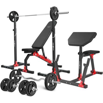 Set palestra domestica Marbo Sport - Panca regolabile, supporto per bilanciere a 7 livelli, panca preacher Set palestra domestica Marbo Sport - Panca regolabile, supporto per bilanciere a 7 livelli, panca preacher