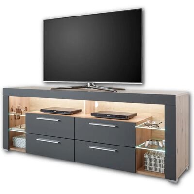 STOLKOM Ziel TV-Schrank - 4 Schubladen, Glaseinlegeböden, LED-Beleuchtung STOLKOM Ziel TV-Schrank - 4 Schubladen, Glaseinlegeböden, LED-Beleuchtung