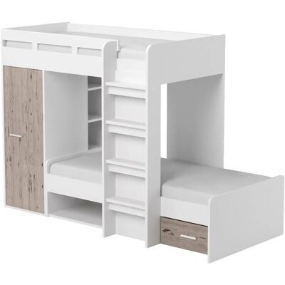 BEGABINO MAXI Hochbett - Weiß / Sandeiche, 2 Liegeflächen, Kleiderschrank BEGABINO MAXI Hochbett - Weiß / Sandeiche, 2 Liegeflächen, Kleiderschrank