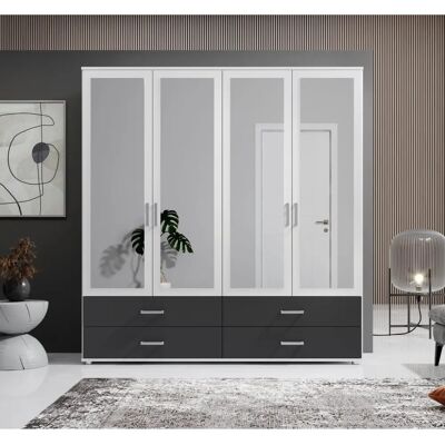 SCHLAFKONTOR Ivar Kleiderschrank - Weiß, Spiegel, Graphit - Schrank SCHLAFKONTOR Ivar Kleiderschrank - Weiß, Spiegel, Graphit - Schrank