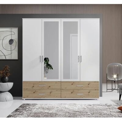 SCHLAFKONTOR Ivar Kleiderschrank mit Spiegel - 4 Türen, 2 Spiegel, 4 Schubladen - 180x190x51 cm SCHLAFKONTOR Ivar Kleiderschrank mit Spiegel - 4 Türen, 2 Spiegel, 4 Schubladen - 180x190x51 cm