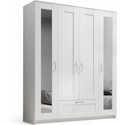 SCHLAFKONTOR Lepini Weiß Kleiderschrank mit Spiegel und Schublade SCHLAFKONTOR Lepini Weiß Kleiderschrank mit Spiegel und Schublade