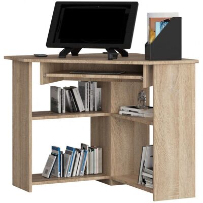 Bureau d'angle AKORD Chêne - 5 étagères, 80x80x74 cm - Publicité Bureau d'angle AKORD Chêne - 5 étagères, 80x80x74 cm - Publicité