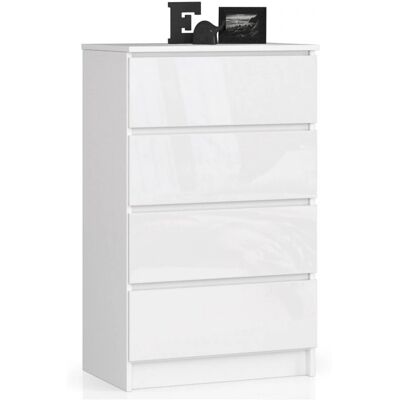AKORD K60 Haute Blanche 4 Tiroirs - Commode - Publicité AKORD K60 Haute Blanche 4 Tiroirs - Commode - Publicité