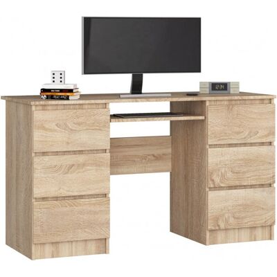 AKORD Eichencomputertisch - 6 Schubladen - 135x77x50 cm AKORD Eichencomputertisch - 6 Schubladen - 135x77x50 cm