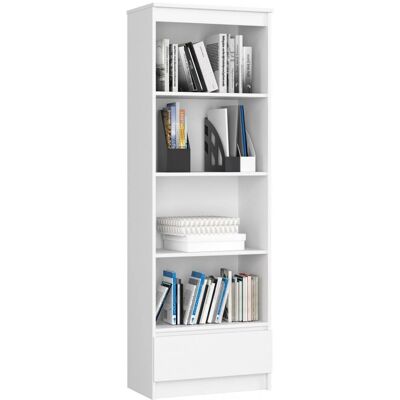 Estantería de Oficina Blanca AKORD - 60cm, 4 Estantes, 1 Cajón - Estilo Escandinavo Moderno Estantería de Oficina Blanca AKORD - 60cm, 4 Estantes, 1 Cajón - Estilo Escandinavo Moderno