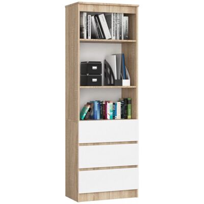AKORD Möbelwerkstatt RP0PREGDABBIA005 Bücherschrank - Modern, 3 Regale, 3 Schubladen, Weiß AKORD Möbelwerkstatt RP0PREGDABBIA005 Bücherschrank - Modern, 3 Regale, 3 Schubladen, Weiß