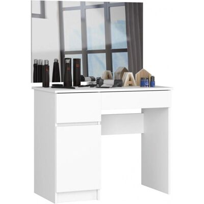 Table de maquillage blanche Akord avec miroir - 90cm, 2 tiroirs - Publicité Table de maquillage blanche Akord avec miroir - 90cm, 2 tiroirs - Publicité