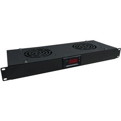 Alantec 19" 1U Lüftungspanel mit Thermostat, 2 Ventilatoren, Schwarz Alantec 19" 1U Lüftungspanel mit Thermostat, 2 Ventilatoren, Schwarz