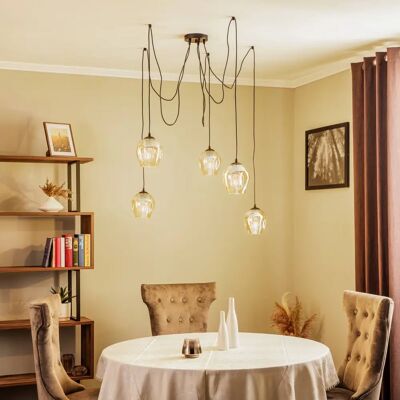 Emibig Lighting Livello Lampada a sospensione con cupola di vetro nero e paralumi in vetro ambrato - Lampada a soffitto Emibig Lighting Livello Lampada a sospensione con cupola di vetro nero e paralumi in vetro ambrato - Lampada a soffitto