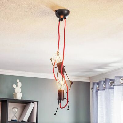 EMIBIG LIGHTING Pendelleuchte - Schwarzes Kabel mit Roter Akzent - 2 Lichter - E27 - 60 W EMIBIG LIGHTING Pendelleuchte - Schwarzes Kabel mit Roter Akzent - 2 Lichter - E27 - 60 W