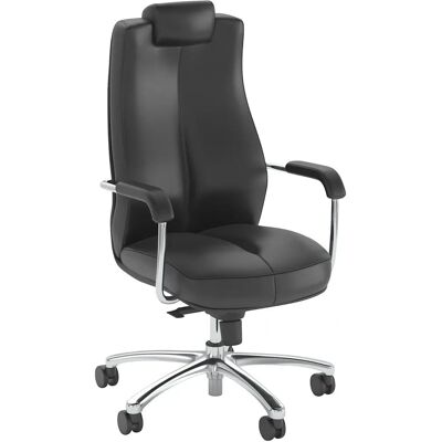 Fauteuil de bureau XXL Sonata en cuir noir avec piètement chromé - Publicité Fauteuil de bureau XXL Sonata en cuir noir avec piètement chromé - Publicité