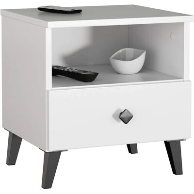 AKORD Mobi Mesita de noche - Blanco, 40x37x43 cm, 1 cajón - Mesita AKORD Mobi Mesita de noche - Blanco, 40x37x43 cm, 1 cajón - Mesita