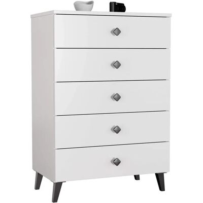 Akord Lara Valkoinen 60x37x89cm 5-laatikon moderni lipasto Akord Lara Valkoinen 60x37x89cm 5-laatikon moderni lipasto