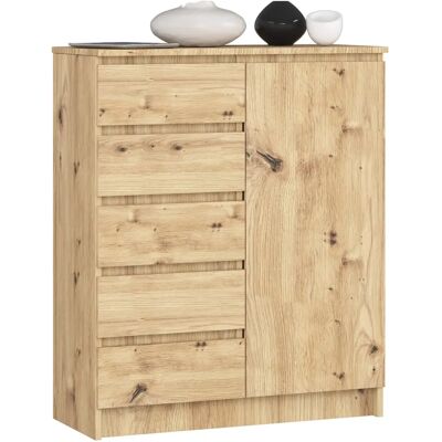 Commode Akord K80 Roble Artisan 5 Tiroirs - Publicité Commode Akord K80 Roble Artisan 5 Tiroirs - Publicité