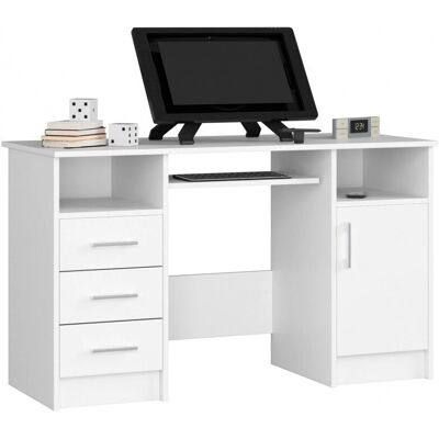 Scrivania per computer bianca Akord - 124cm, 3 cassetti, 5 mensole Scrivania per computer bianca Akord - 124cm, 3 cassetti, 5 mensole