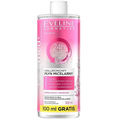 Eveline Cosmetics FaceMed+ Mizellenwasser 400 ml Hyaluronsäure 3-in-1 Sensitive Haut Eveline Cosmetics FaceMed+ Mizellenwasser 400 ml Hyaluronsäure 3-in-1 Sensitive Haut