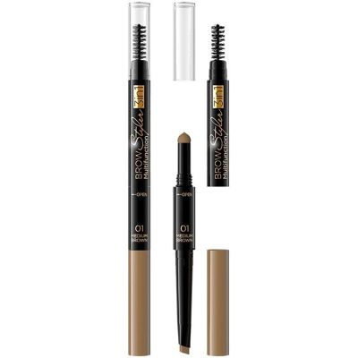 Eveline Cosmetics Kit sourcils marron moyen - 3-en-1 Eveline Cosmetics Kit sourcils marron moyen - 3-en-1