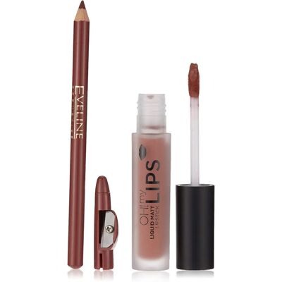 Ensemble Maquillage Lèvres Eveline - Chocolat au Lait - Rouge Liquide Mat & Contour Lèvres Ensemble Maquillage Lèvres Eveline - Chocolat au Lait - Rouge Liquide Mat & Contour Lèvres