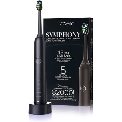 Vitammy Symphony Black Elektryczny Szczoteczka Soniczna - Wysoka Wibracja, 5 Trybów Vitammy Symphony Black Elektryczny Szczoteczka Soniczna - Wysoka Wibracja, 5 Trybów