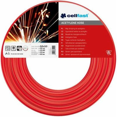 Tubo del Gas di Acetilene Cellfast 50m - 9x3mm Pressione Tubo del Gas di Acetilene Cellfast 50m - 9x3mm Pressione