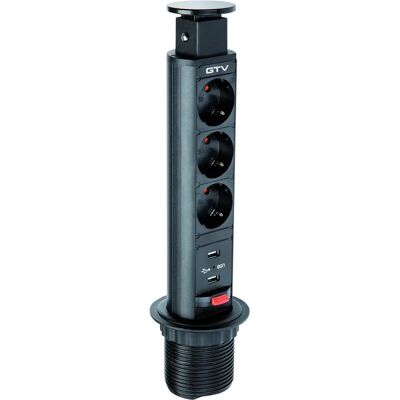 GTV - AE-BPW3S60U-20 - 60mm - 3xSchuko 2xUSB - Vägguttag GTV - AE-BPW3S60U-20 - 60mm - 3xSchuko 2xUSB - Vägguttag