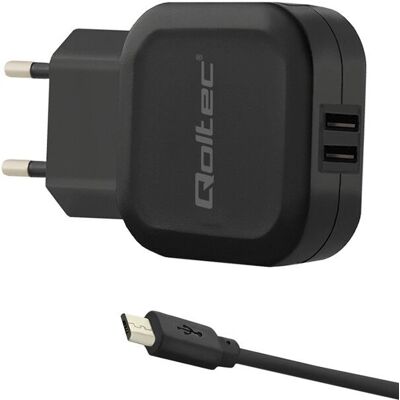 Caricatore Qoltec 50187 - 17W, 2 USB, Micro USB, Nero Caricatore Qoltec 50187 - 17W, 2 USB, Micro USB, Nero