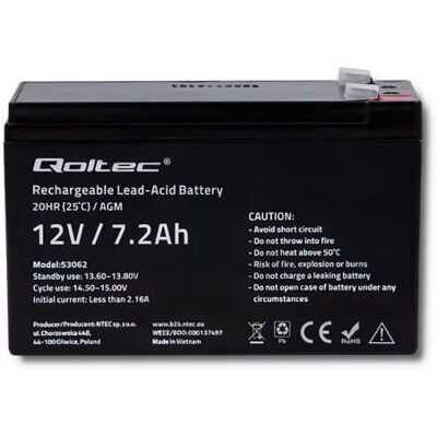 Qoltec 53062 USV-Batterie - 12V 7,2Ah - Zuverlässige Backup-Stromversorgung Qoltec 53062 USV-Batterie - 12V 7,2Ah - Zuverlässige Backup-Stromversorgung