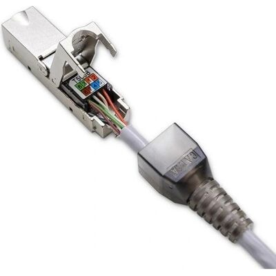 Conector Ethernet RJ45 Qoltec - Sem ferramentas, STP CAT6A, Prata - Conector de Rede Conector Ethernet RJ45 Qoltec - Sem ferramentas, STP CAT6A, Prata - Conector de Rede