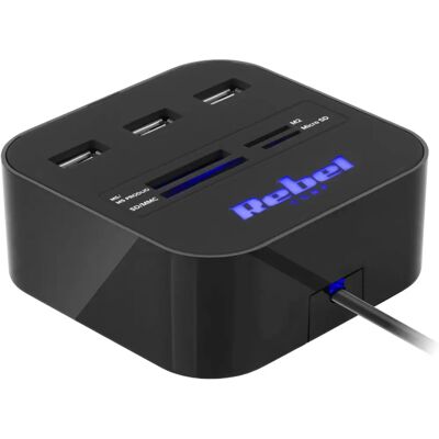 Rebel USB-hub - 3 porty USB 2.0 s čtečkou karet Rebel USB-hub - 3 porty USB 2.0 s čtečkou karet