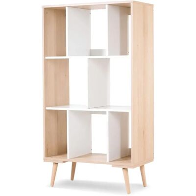 Knihovna Sofie od Klups - 8 přihrádek - Buk a Bílá - 146x80x40cm Knihovna Sofie od Klups - 8 přihrádek - Buk a Bílá - 146x80x40cm