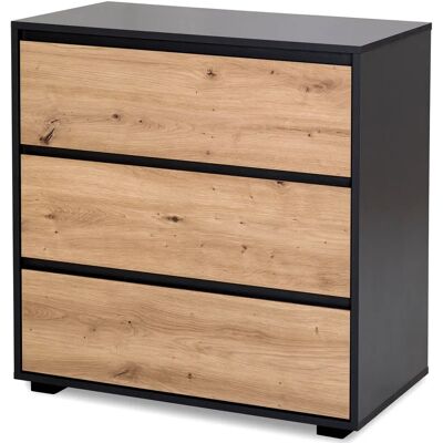 Commode Klupś Dalia - 3 tiroirs, Antracyt-dąb - Publicité Commode Klupś Dalia - 3 tiroirs, Antracyt-dąb - Publicité