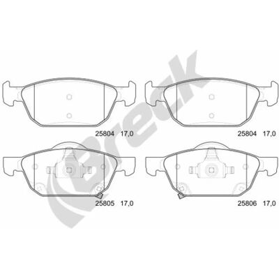 Breck 25804 00 701 00 - Set remblokken voor Honda Civic - Voorkant Breck 25804 00 701 00 - Set remblokken voor Honda Civic - Voorkant