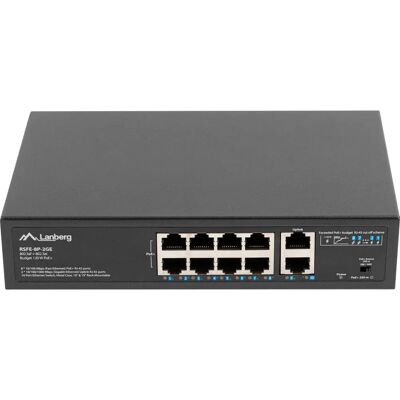 Lanberg RSFE-8P-2GE-120 Netzwerkswitch - 8 PoE-Ports, 2 Uplink, 120W - Schwarz Lanberg RSFE-8P-2GE-120 Netzwerkswitch - 8 PoE-Ports, 2 Uplink, 120W - Schwarz