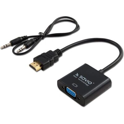 Savio Marke HDMI-zu-VGA-Adapter mit Audio - 50cm Savio Marke HDMI-zu-VGA-Adapter mit Audio - 50cm
