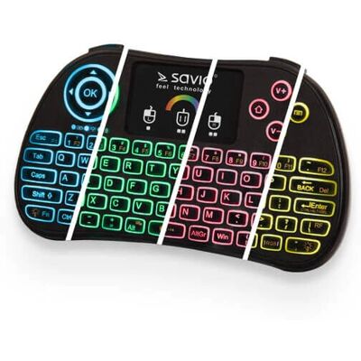 Savio KW-03 Kabelloses Mini-Tastatur mit RGB-Hintergrundbeleuchtung Savio KW-03 Kabelloses Mini-Tastatur mit RGB-Hintergrundbeleuchtung