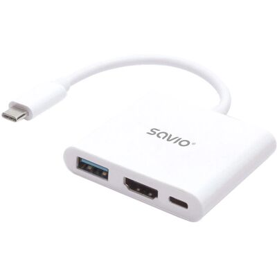 Savio AK-48 USB-C HDMI Dockingstation - 3 Ports, Weiss Savio AK-48 USB-C HDMI Dockingstation - 3 Ports, Weiss