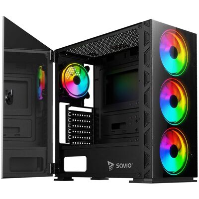 Savio Prime X1 ARGB Glas Schwarz - PC-Gehäuse - Mittelturm Savio Prime X1 ARGB Glas Schwarz - PC-Gehäuse - Mittelturm