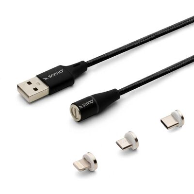 SAVIO CL-152 Magnetisches USB-Kabelset - USB-C, Micro-USB, Lightning - 1m SAVIO CL-152 Magnetisches USB-Kabelset - USB-C, Micro-USB, Lightning - 1m