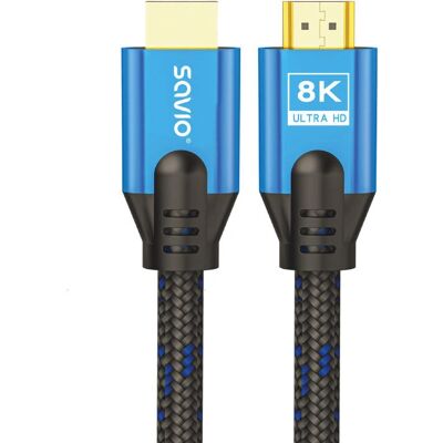 Savio HDMI V2.1 5m Kupfer Blau-Schwarz - HDMI Kabel Savio HDMI V2.1 5m Kupfer Blau-Schwarz - HDMI Kabel