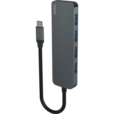 Savio USB-C Hub - 4 USB-A Ports - Schwarz Savio USB-C Hub - 4 USB-A Ports - Schwarz