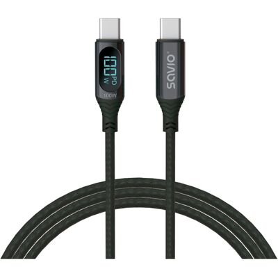 Savio USB-C - Kabel USB-C z wyświetlaczem 1m Czarny - USB 3.2 Gen 1 Savio USB-C - Kabel USB-C z wyświetlaczem 1m Czarny - USB 3.2 Gen 1