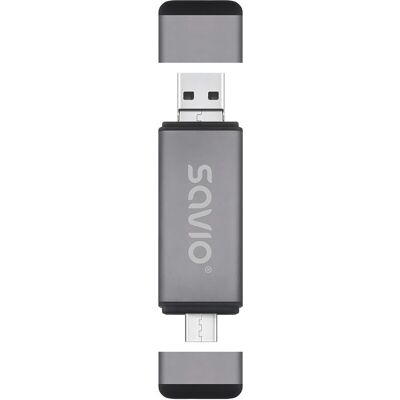 Savio SAVAK-72 Schnittstellenkarte - USB Typ-A, SD-Kartenleser, Grau Savio SAVAK-72 Schnittstellenkarte - USB Typ-A, SD-Kartenleser, Grau