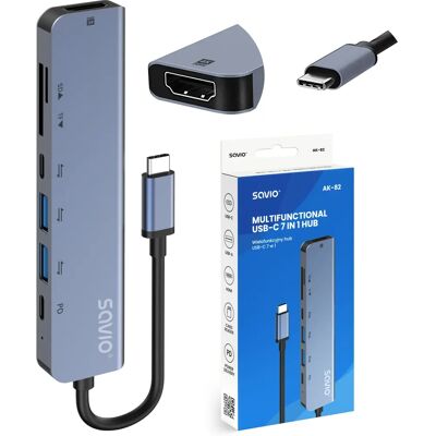 Savio AK-82 USB-C Hub - 7 Portów, HDMI 4K, 5 Gbps Savio AK-82 USB-C Hub - 7 Portów, HDMI 4K, 5 Gbps